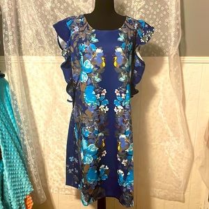 Beautiful Marc Bouwer Blue Flower Print Dress NWOT